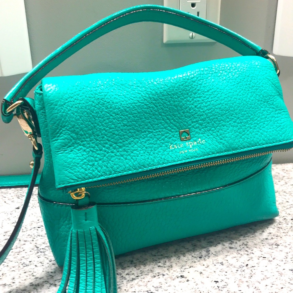 Kate Spade mint green cross body hand bag EUC leather